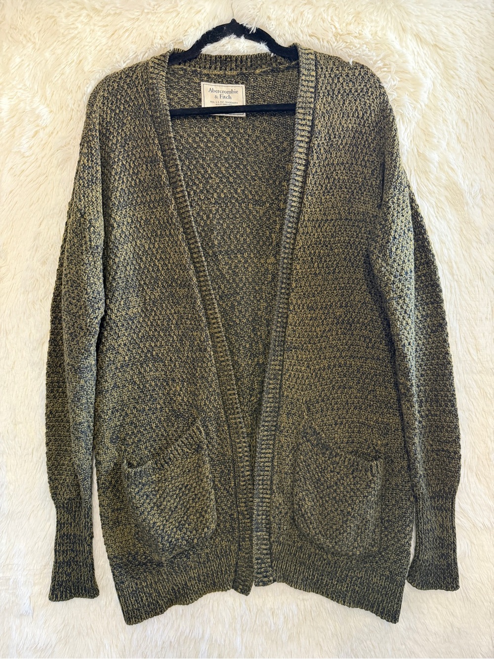 Abercrombie&Fitch Womens Fairy Grunge Open Front Textured Knit Cardigan M Green